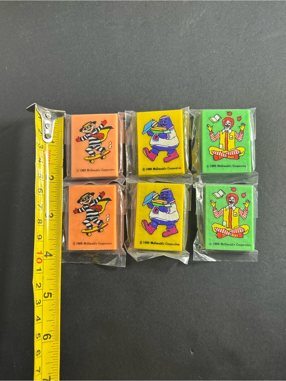 6 Vintage McDonald's Ronald McDonald, The Hamburglar & Grimace Eraser Set - Picture 3 of 4